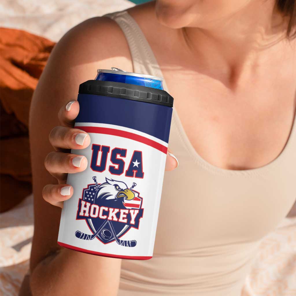 USA Ice Hockey Custom 4 in 1 Can Cooler Tumbler American Eagle Spirit White Version