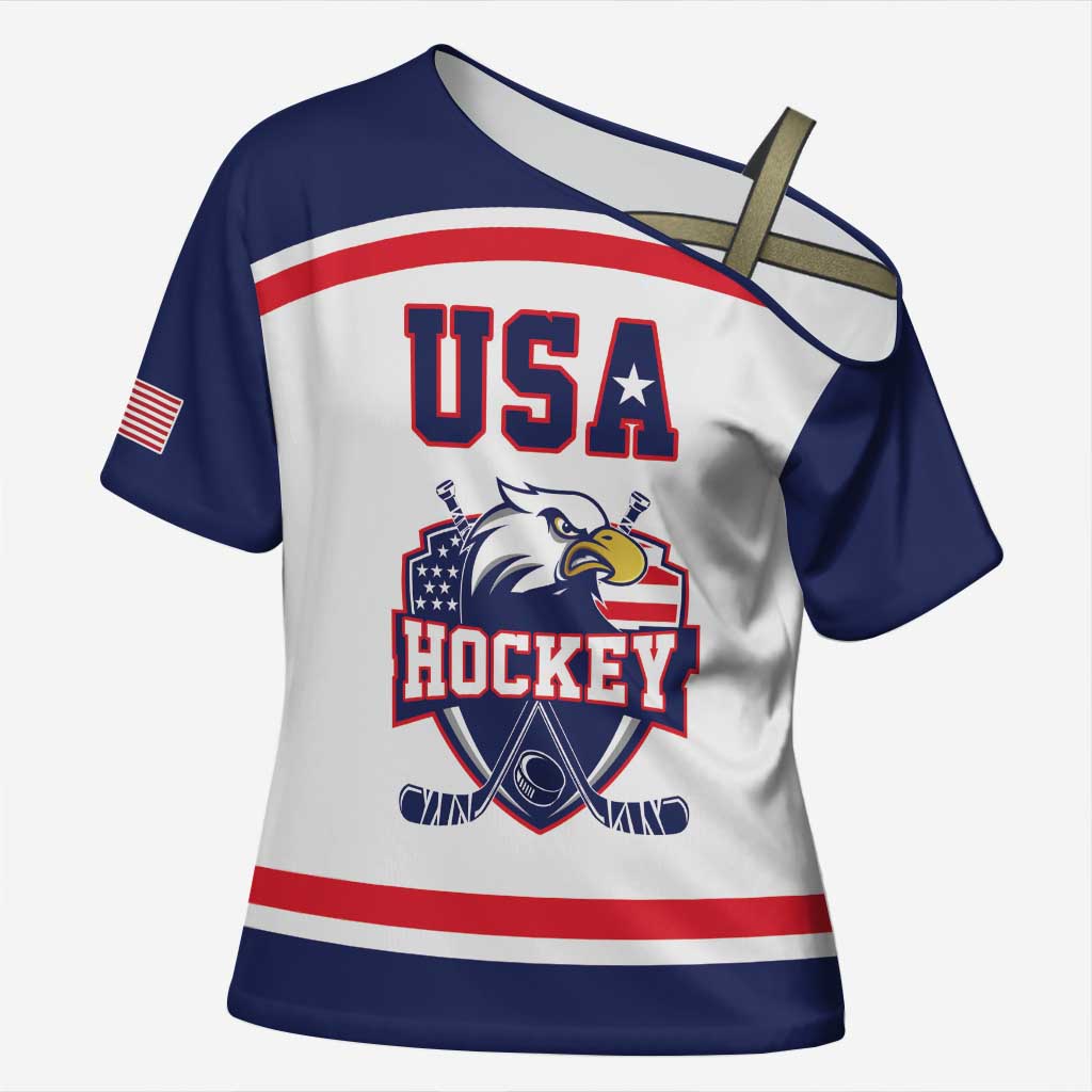 USA Ice Hockey Custom Cross Shoulder Shirt American Eagle Spirit White Version