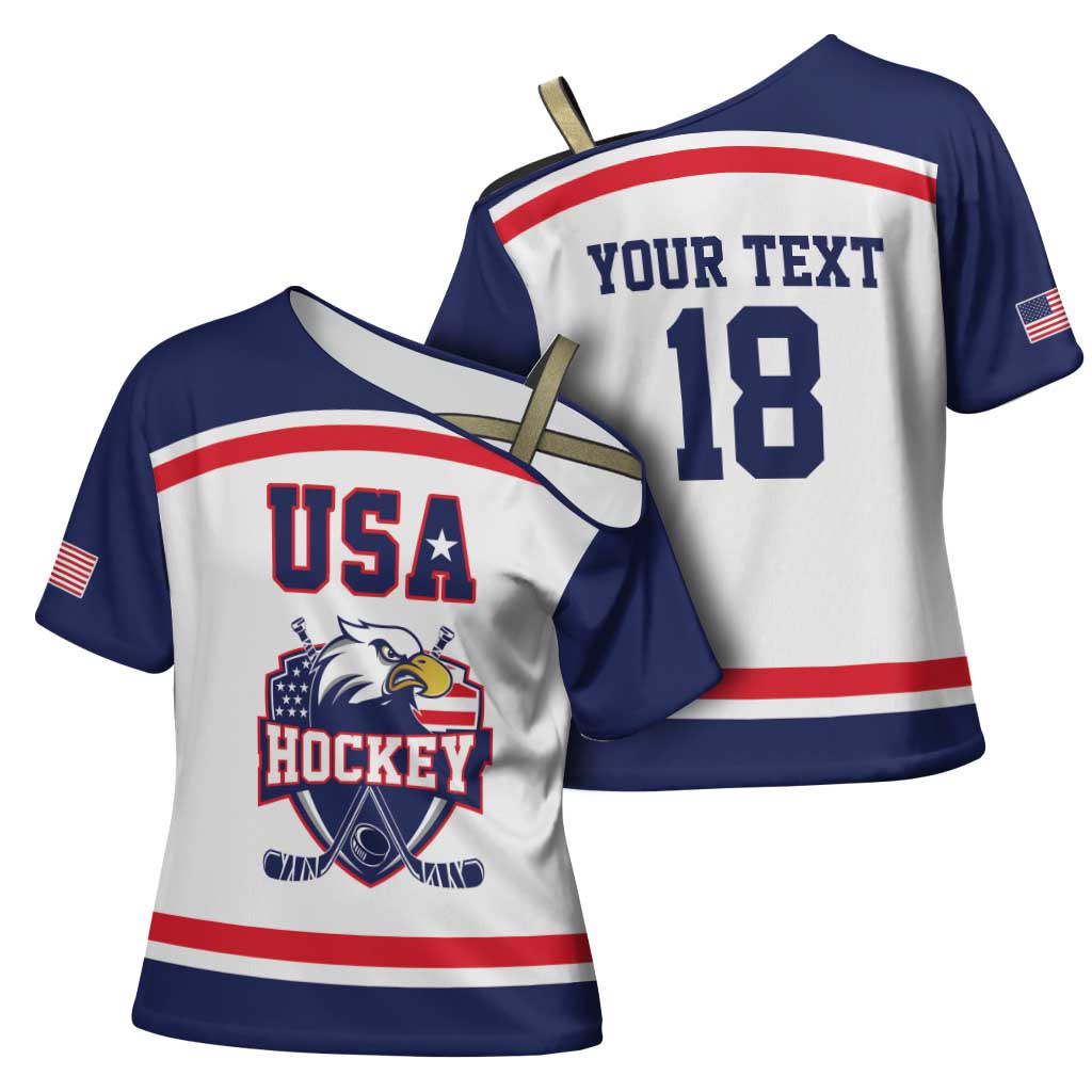USA Ice Hockey Custom Cross Shoulder Shirt American Eagle Spirit White Version