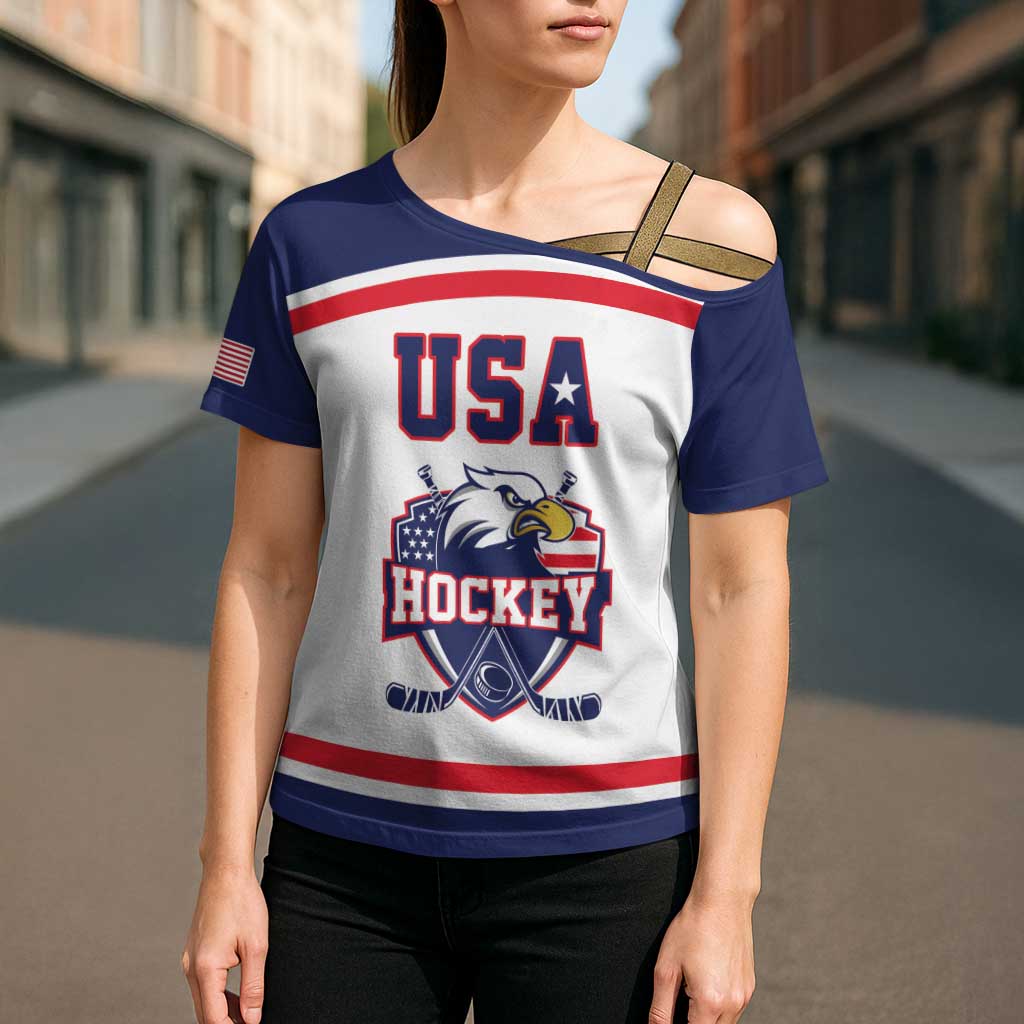 USA Ice Hockey Custom Cross Shoulder Shirt American Eagle Spirit White Version