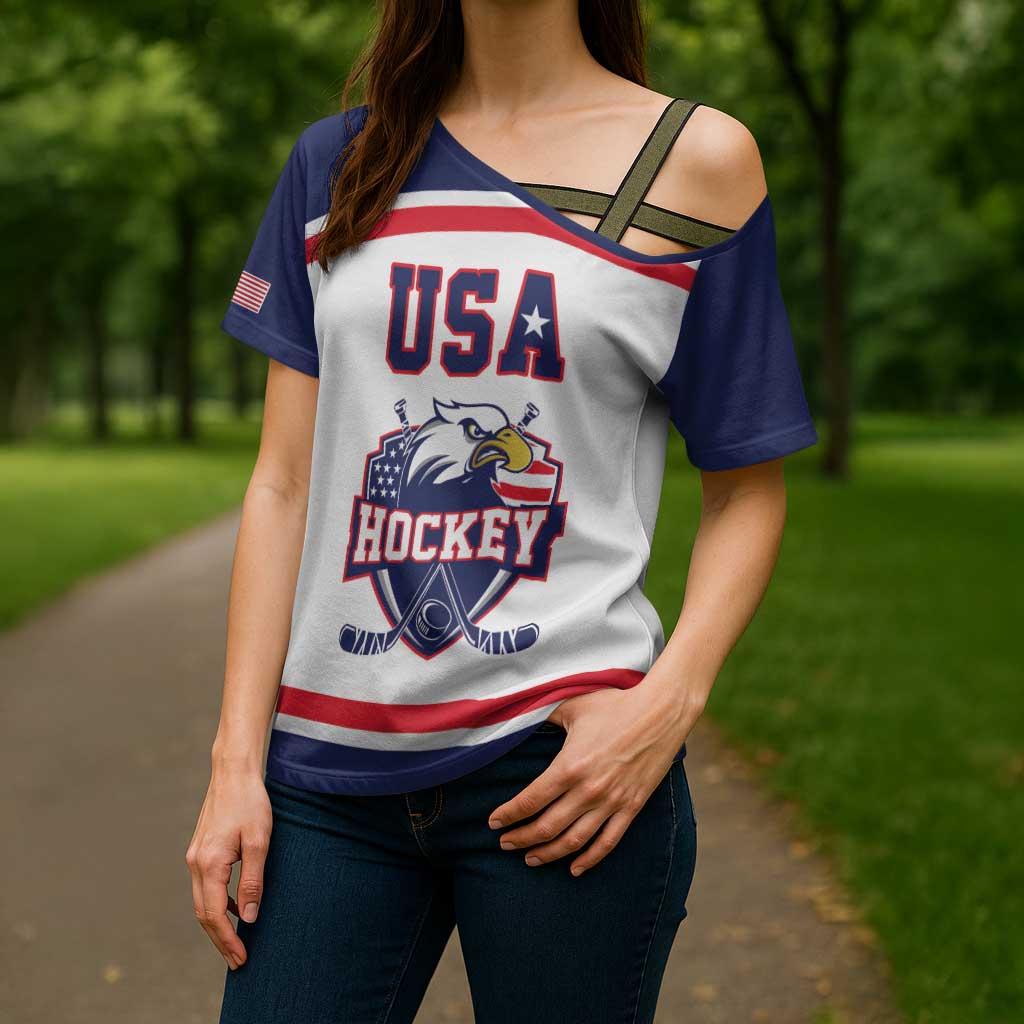 USA Ice Hockey Custom Cross Shoulder Shirt American Eagle Spirit White Version