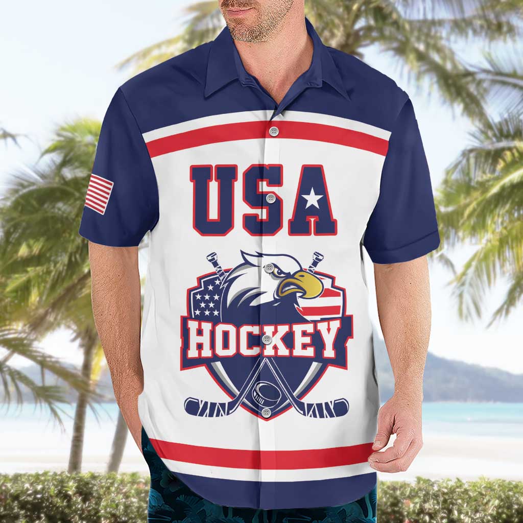 USA Ice Hockey Custom Hawaiian Shirt American Eagle Spirit White Version