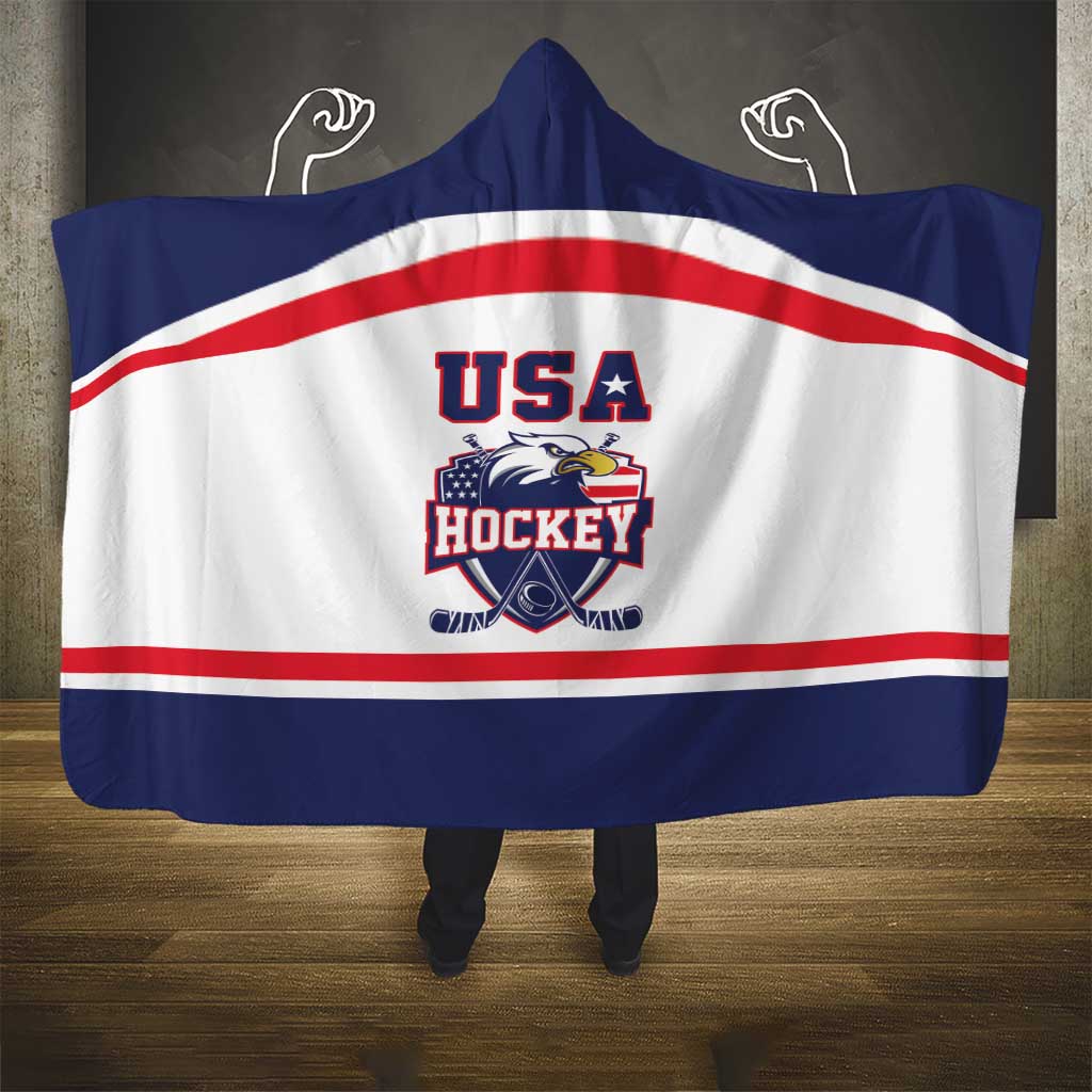 USA Ice Hockey Hooded Blanket American Eagle Spirit White Version