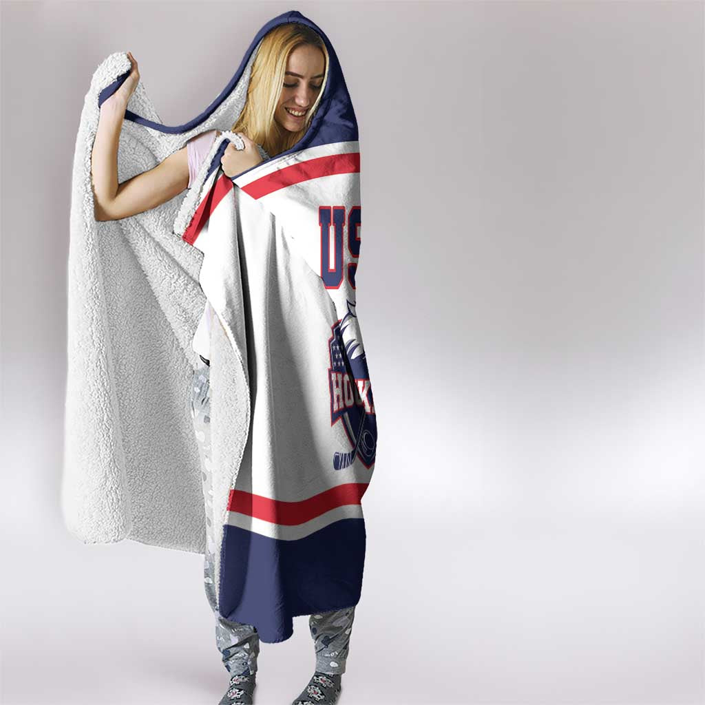 USA Ice Hockey Hooded Blanket American Eagle Spirit White Version