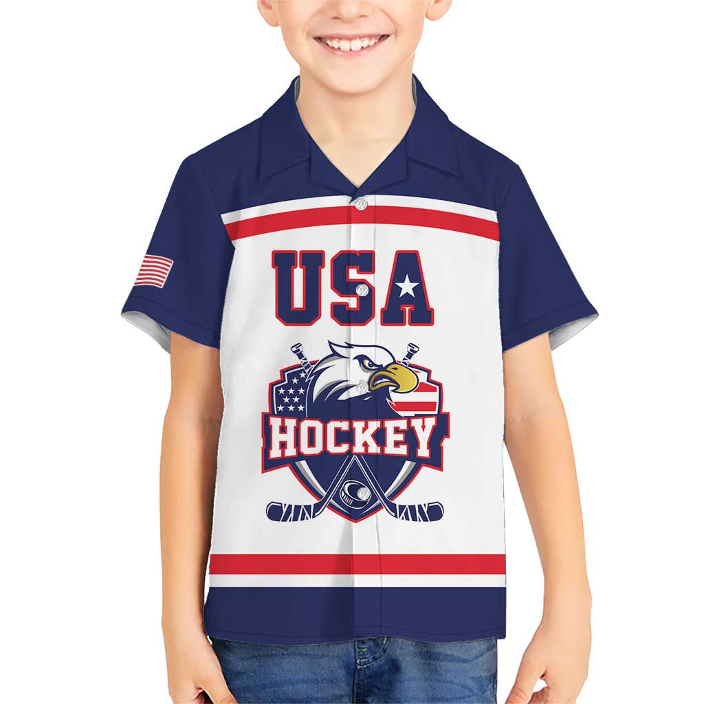 USA Ice Hockey Custom Kid Hawaiian Shirt American Eagle Spirit White Version