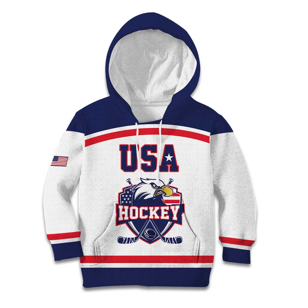 USA Ice Hockey Custom Kid Hoodie American Eagle Spirit White Version