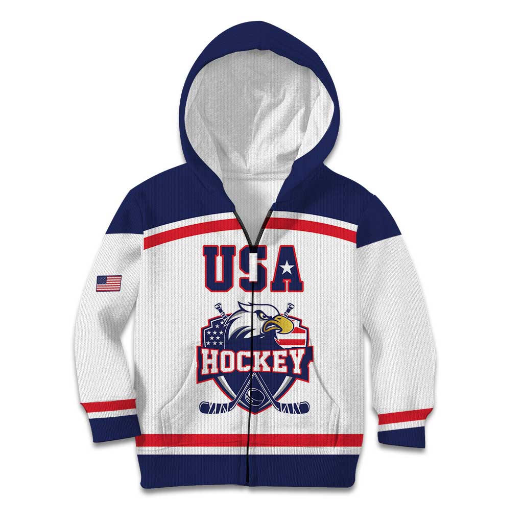 USA Ice Hockey Custom Kid Hoodie American Eagle Spirit White Version