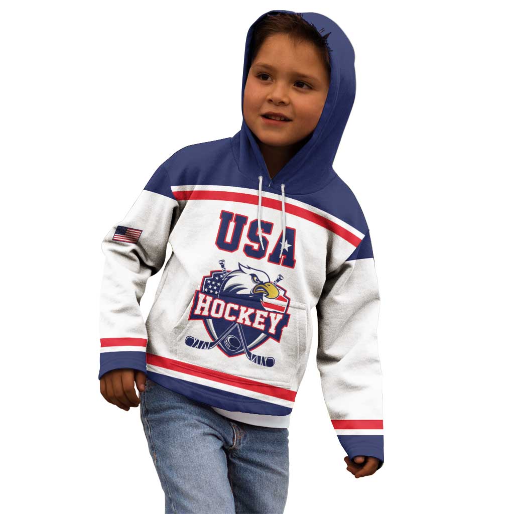 USA Ice Hockey Custom Kid Hoodie American Eagle Spirit White Version