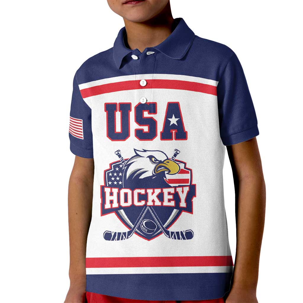 USA Ice Hockey Custom Kid Polo Shirt American Eagle Spirit White Version