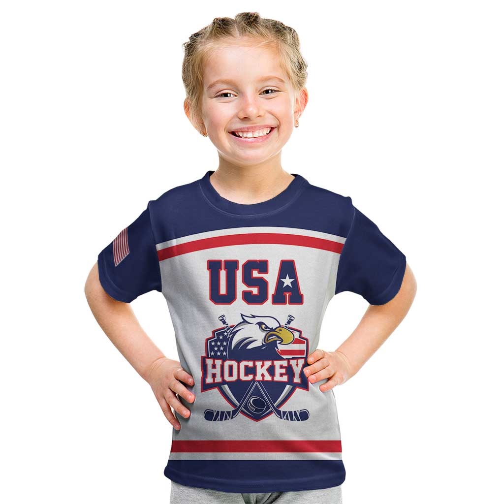 USA Ice Hockey Custom Kid T Shirt American Eagle Spirit White Version