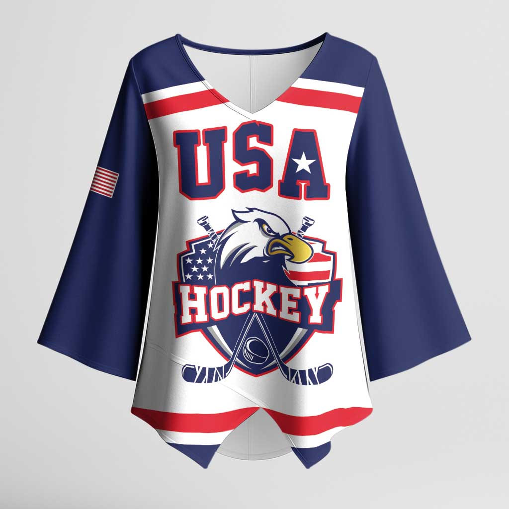 USA Ice Hockey Custom Kimono Sleeve Blouse American Eagle Spirit White Version