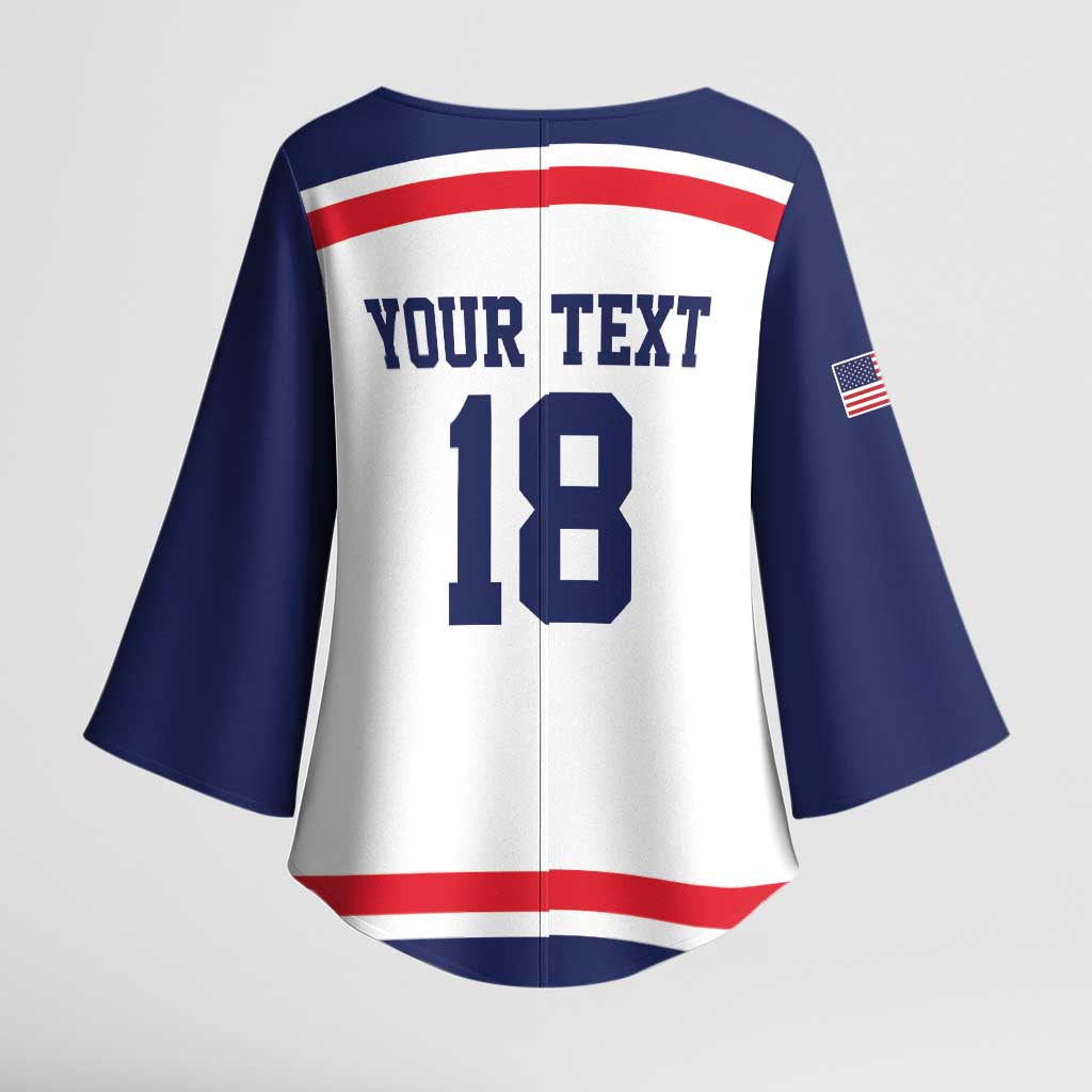 USA Ice Hockey Custom Kimono Sleeve Blouse American Eagle Spirit White Version