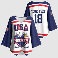 USA Ice Hockey Custom Kimono Sleeve Blouse American Eagle Spirit White Version