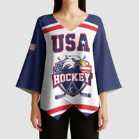 USA Ice Hockey Custom Kimono Sleeve Blouse American Eagle Spirit White Version