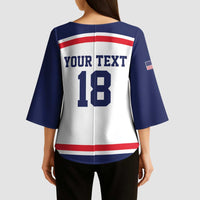 USA Ice Hockey Custom Kimono Sleeve Blouse American Eagle Spirit White Version