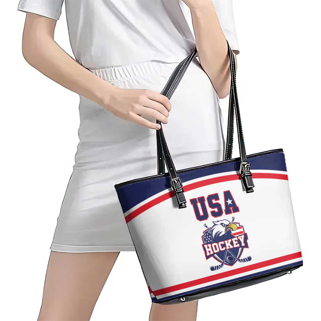 USA Ice Hockey Leather Tote Bag American Eagle Spirit White Version