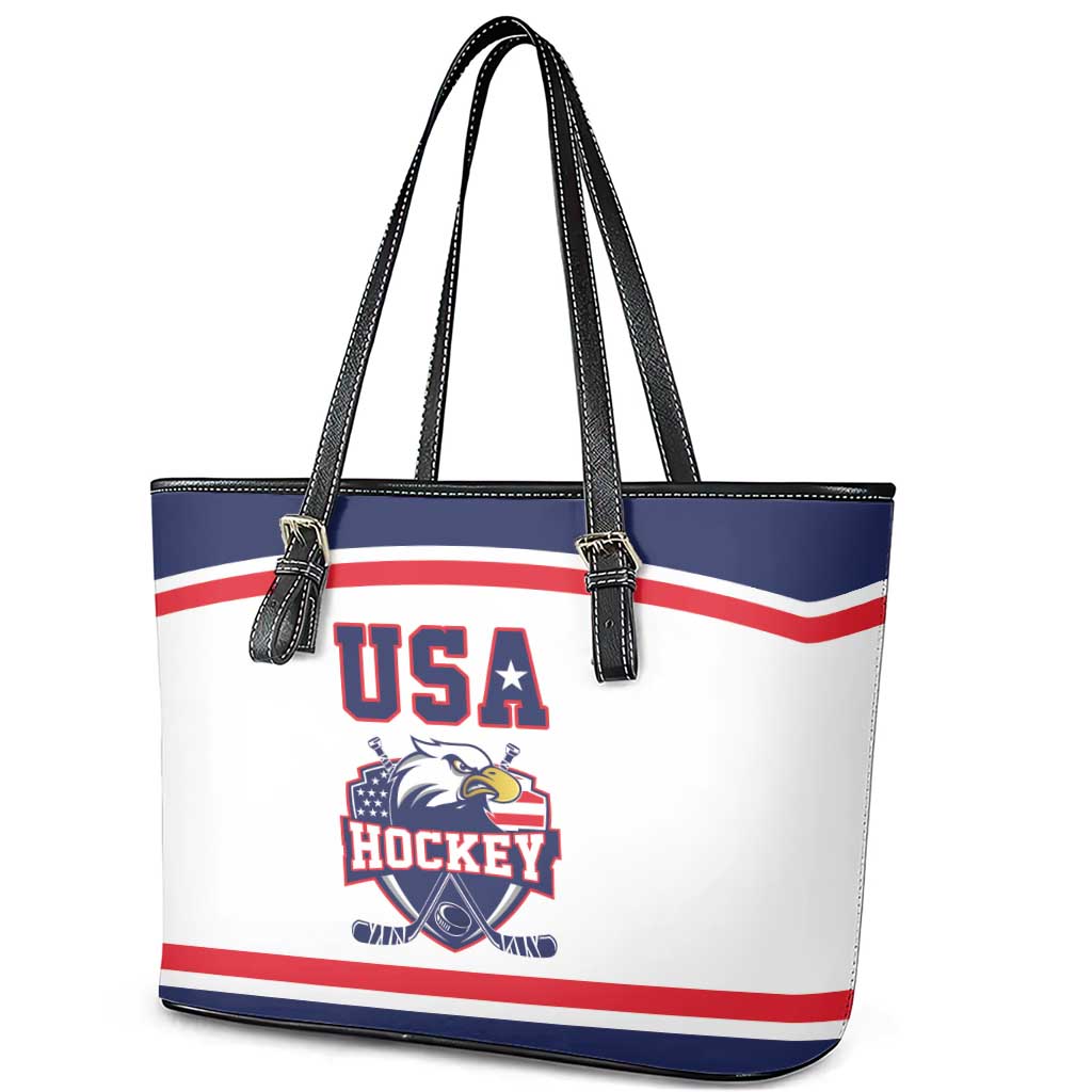 USA Ice Hockey Leather Tote Bag American Eagle Spirit White Version