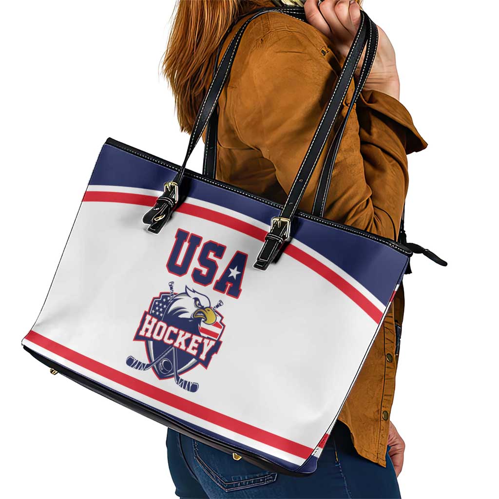 USA Ice Hockey Leather Tote Bag American Eagle Spirit White Version