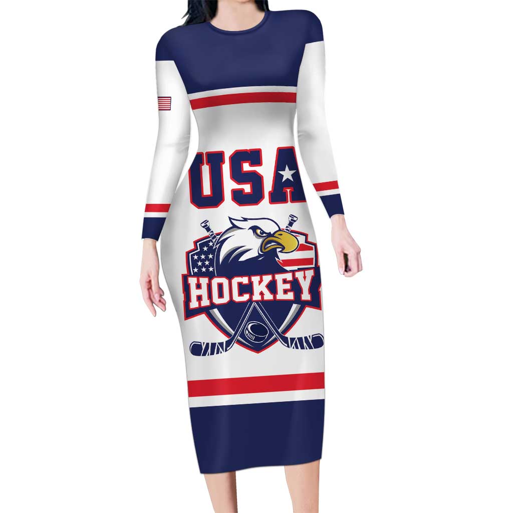 USA Ice Hockey Custom Long Sleeve Bodycon Dress American Eagle Spirit White Version