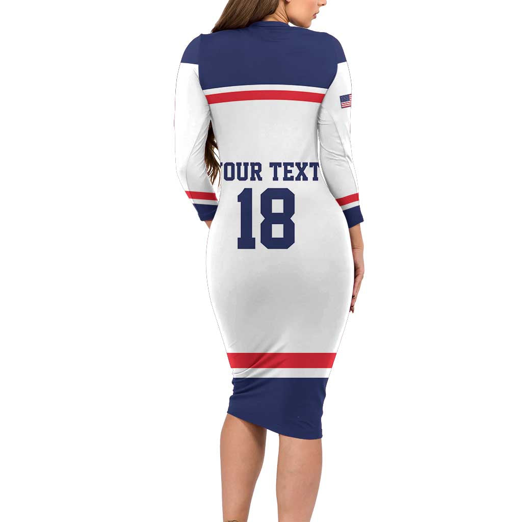 USA Ice Hockey Custom Long Sleeve Bodycon Dress American Eagle Spirit White Version