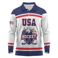 USA Ice Hockey Custom Long Sleeve Polo Shirt American Eagle Spirit White Version