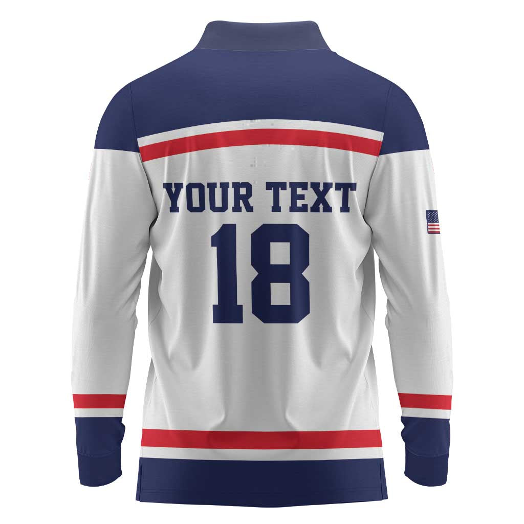 USA Ice Hockey Custom Long Sleeve Polo Shirt American Eagle Spirit White Version