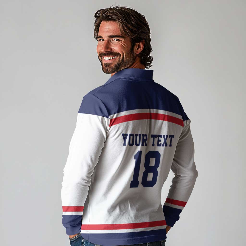USA Ice Hockey Custom Long Sleeve Polo Shirt American Eagle Spirit White Version