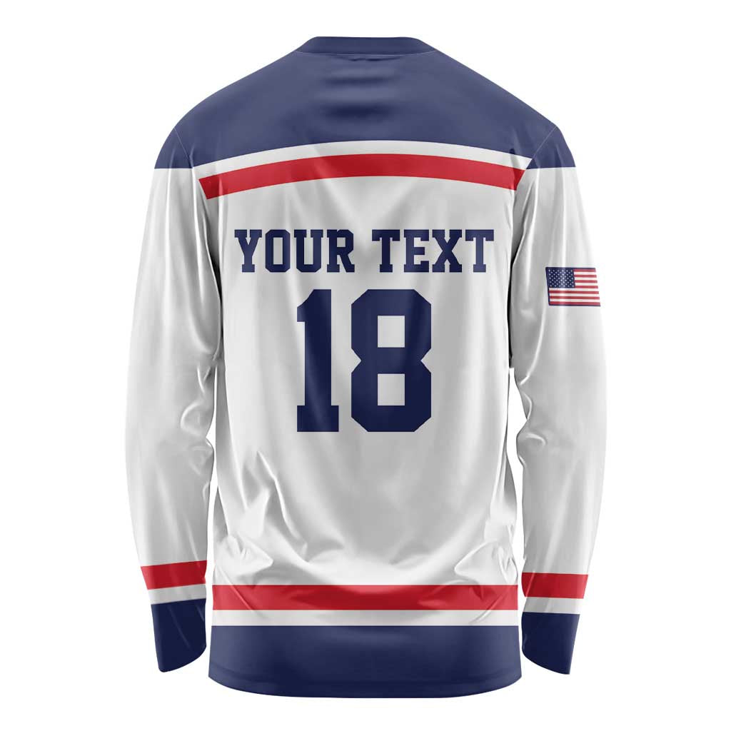 USA Ice Hockey Custom Long Sleeve Shirt American Eagle Spirit White Version