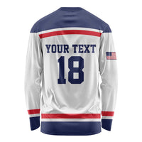 USA Ice Hockey Custom Long Sleeve Shirt American Eagle Spirit White Version