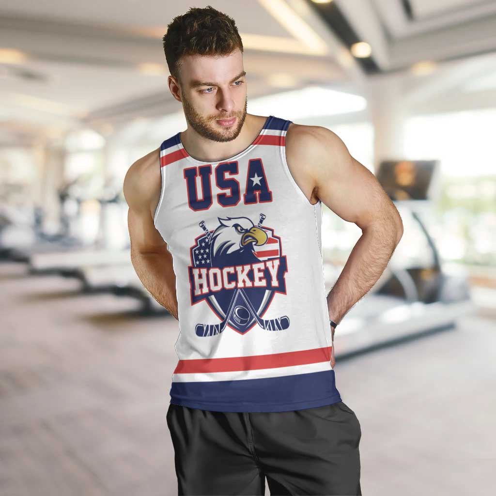 USA Ice Hockey Custom Men Tank Top American Eagle Spirit White Version