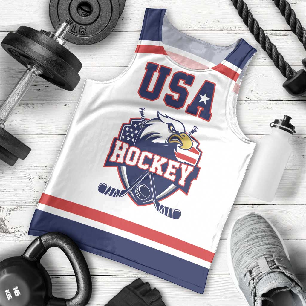 USA Ice Hockey Custom Men Tank Top American Eagle Spirit White Version