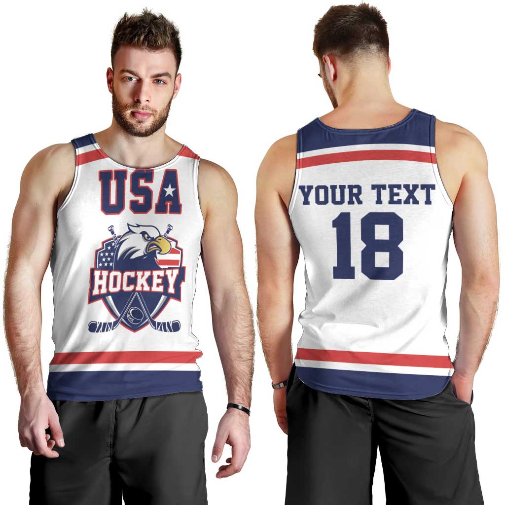 USA Ice Hockey Custom Men Tank Top American Eagle Spirit White Version