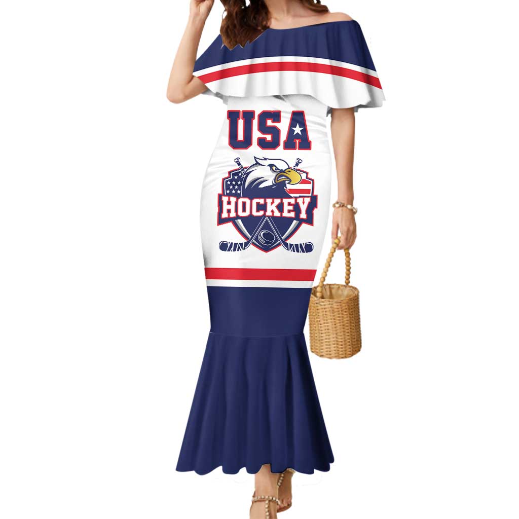USA Ice Hockey Custom Mermaid Dress American Eagle Spirit White Version