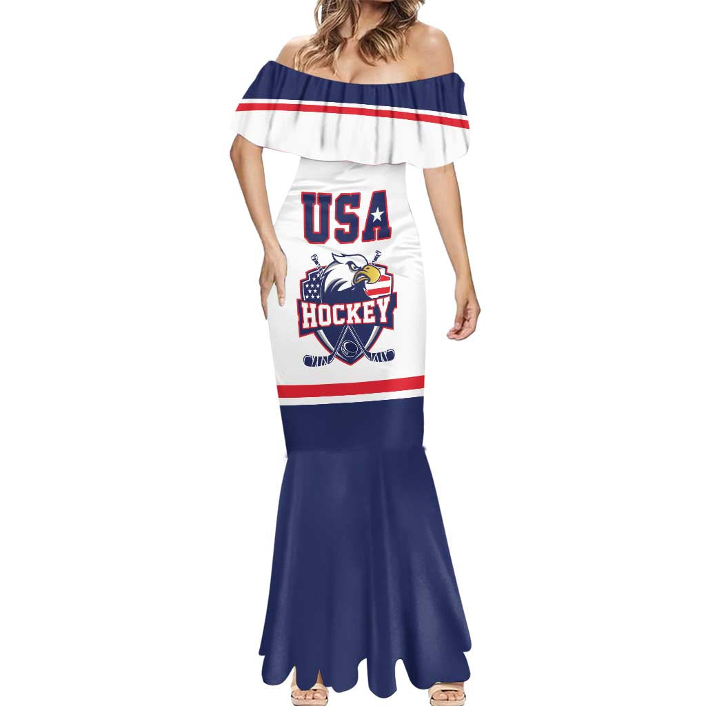 USA Ice Hockey Custom Mermaid Dress American Eagle Spirit White Version