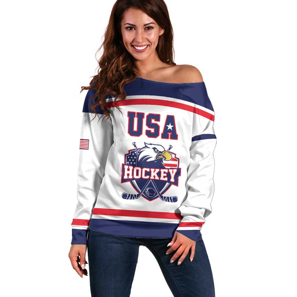USA Ice Hockey Custom Off Shoulder Sweater American Eagle Spirit White Version