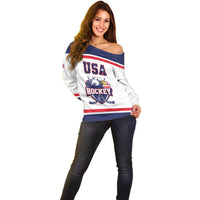 USA Ice Hockey Custom Off Shoulder Sweater American Eagle Spirit White Version