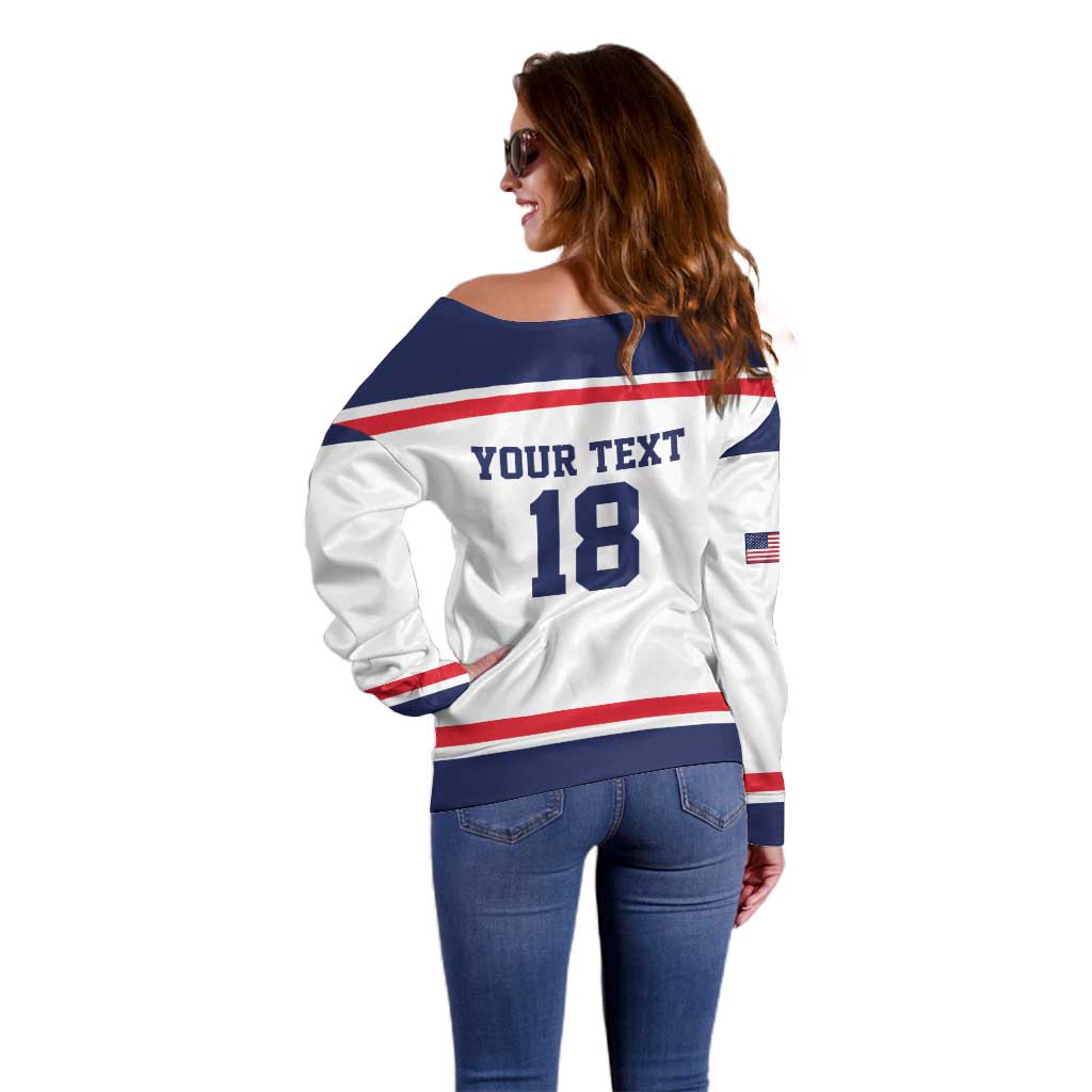 USA Ice Hockey Custom Off Shoulder Sweater American Eagle Spirit White Version