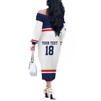 USA Ice Hockey Custom Off The Shoulder Long Sleeve Dress American Eagle Spirit White Version