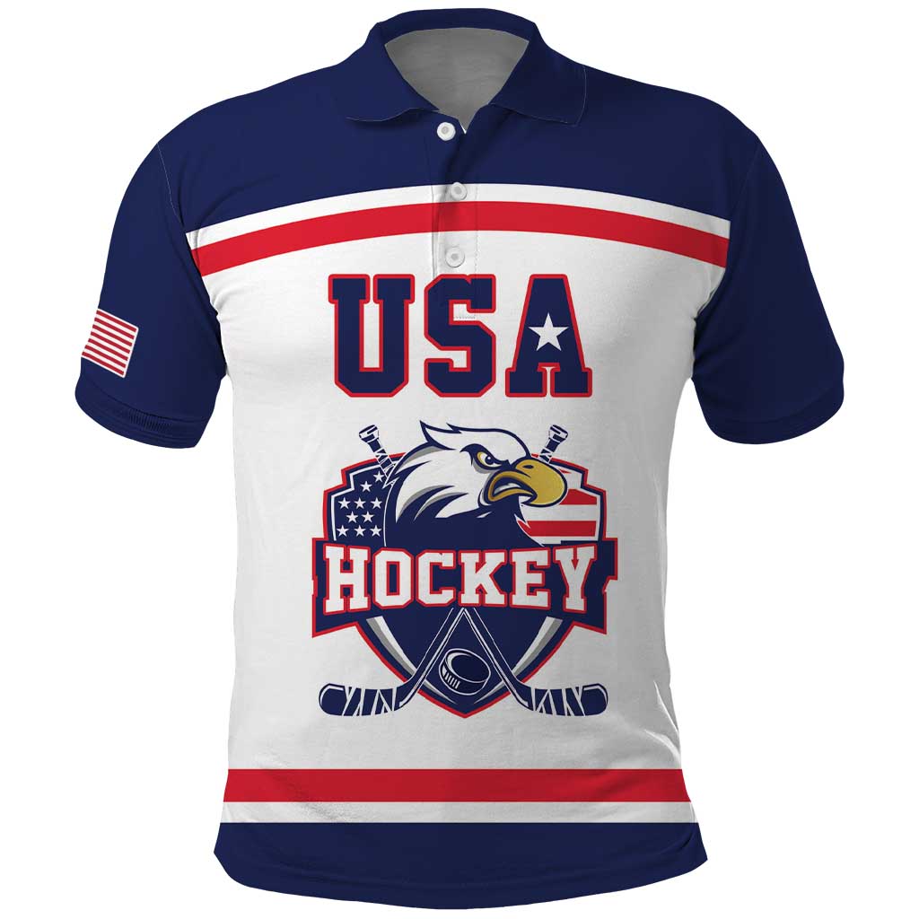 USA Ice Hockey Custom Polo Shirt American Eagle Spirit White Version
