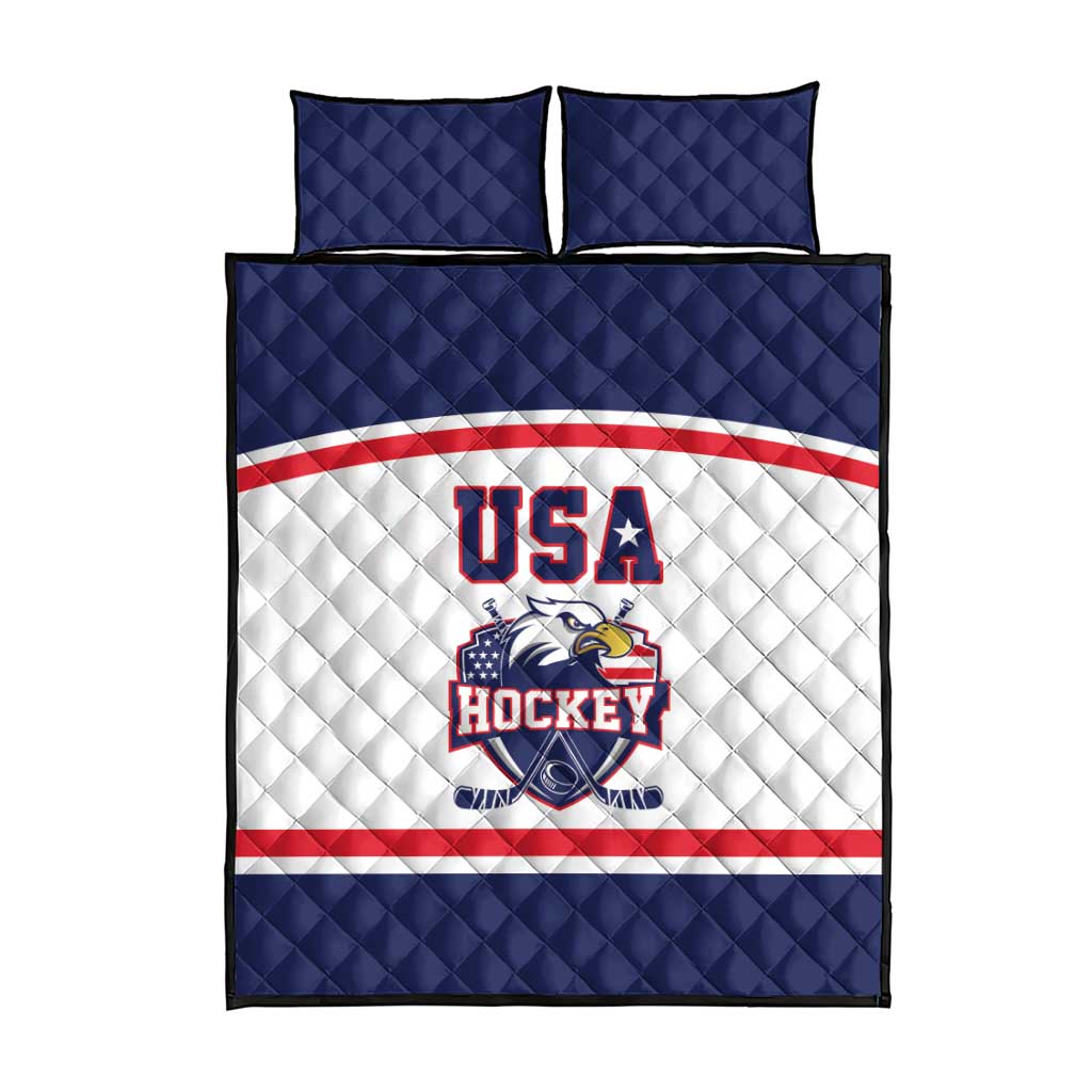 USA Ice Hockey Quilt Bed Set American Eagle Spirit White Version