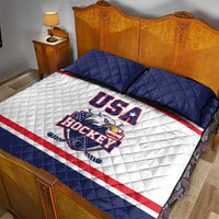 USA Ice Hockey Quilt Bed Set American Eagle Spirit White Version