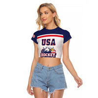 USA Ice Hockey Custom Raglan Cropped T Shirt American Eagle Spirit White Version