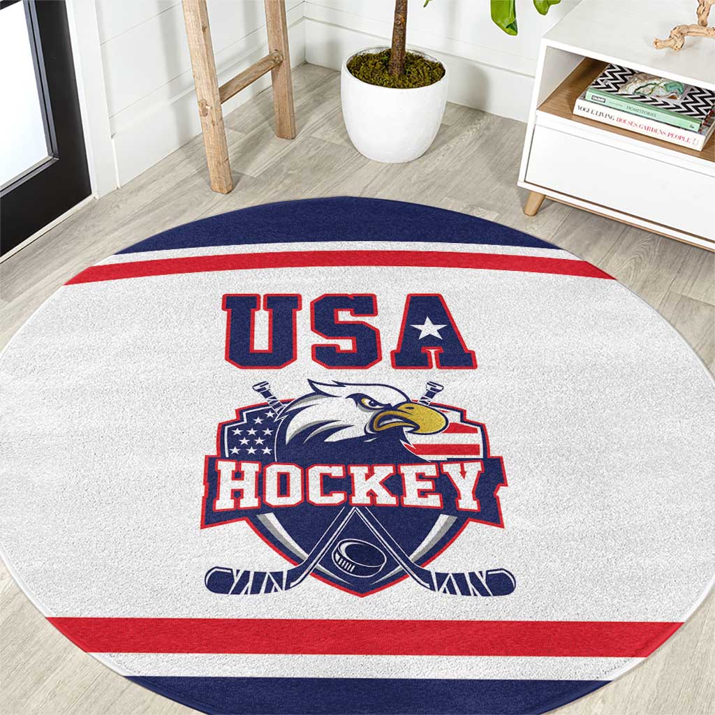 USA Ice Hockey Round Carpet American Eagle Spirit White Version