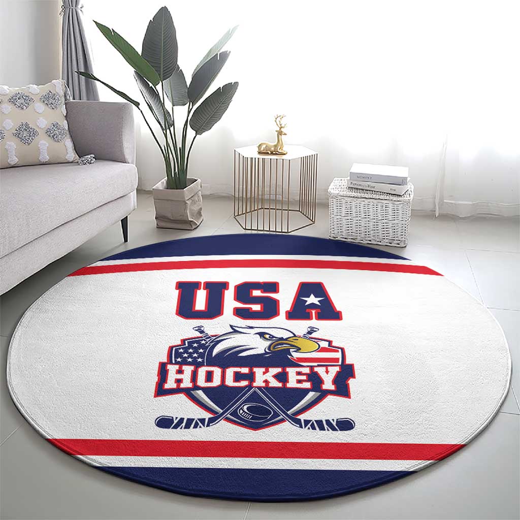 USA Ice Hockey Round Carpet American Eagle Spirit White Version