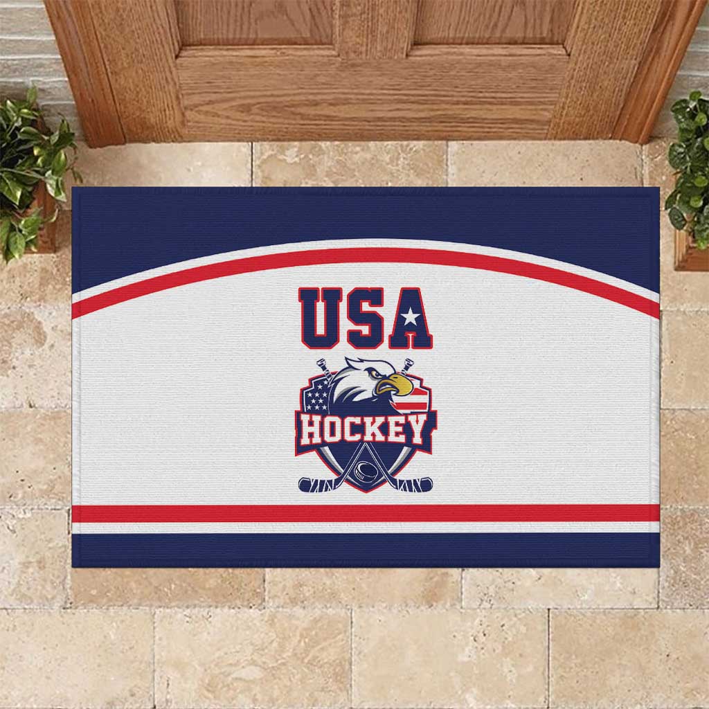 USA Ice Hockey Rubber Doormat American Eagle Spirit White Version