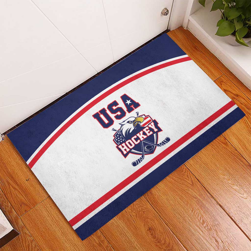 USA Ice Hockey Rubber Doormat American Eagle Spirit White Version