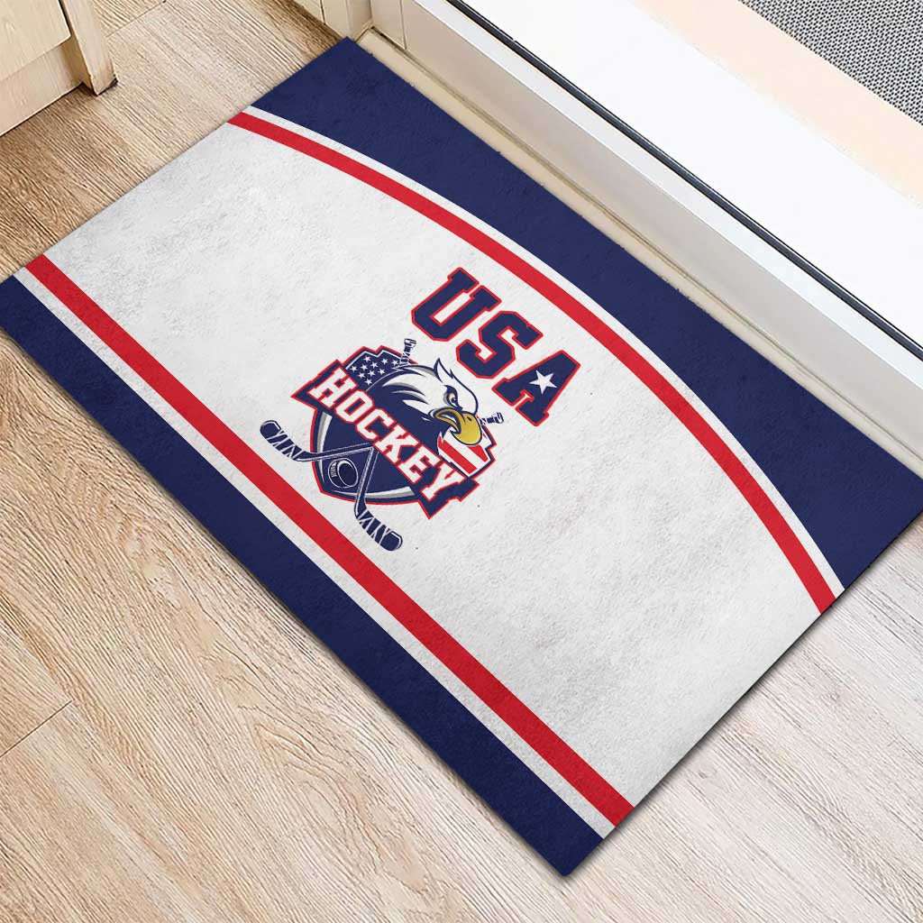 USA Ice Hockey Rubber Doormat American Eagle Spirit White Version