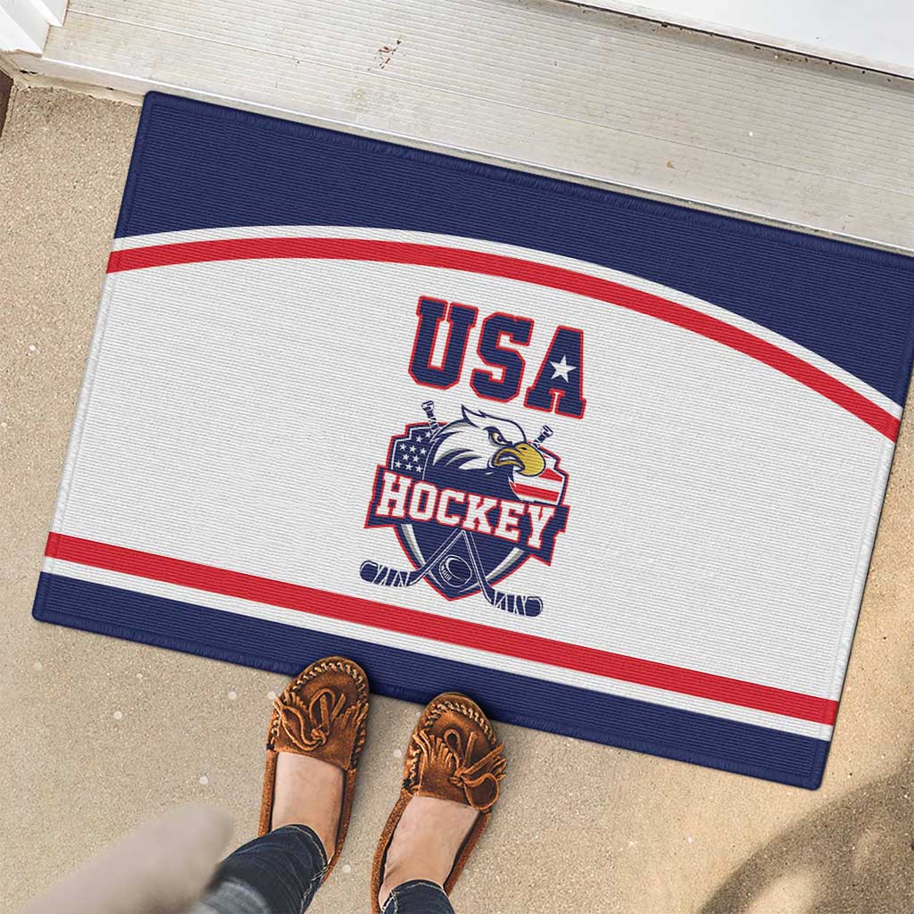 USA Ice Hockey Rubber Doormat American Eagle Spirit White Version