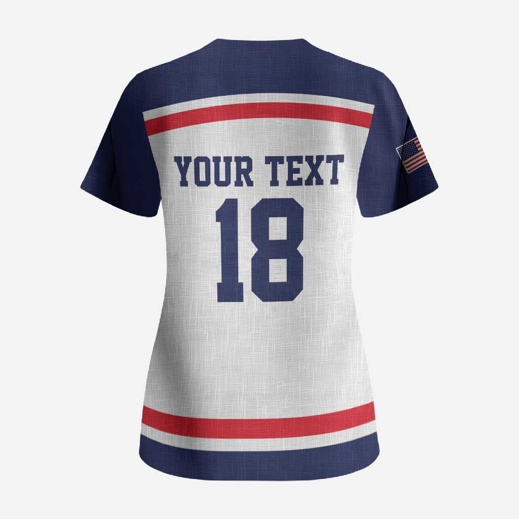 USA Ice Hockey Custom Scrub Top American Eagle Spirit White Version