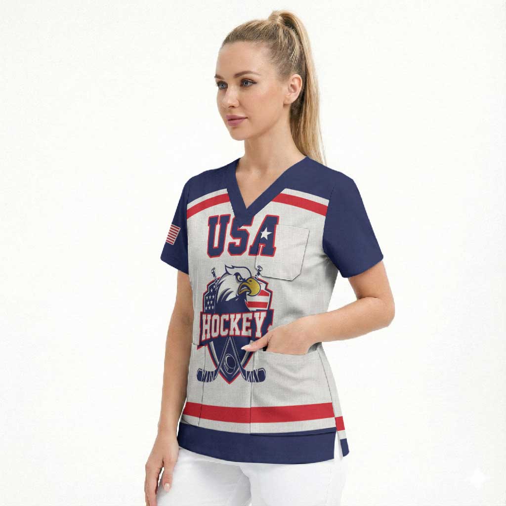 USA Ice Hockey Custom Scrub Top American Eagle Spirit White Version